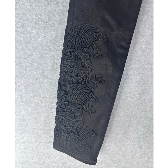 J Brand Women's sz 28 Coated Black Mid-Rise Skinny Jean RN117965 Y2K Embroidered - Picture 3 of 12